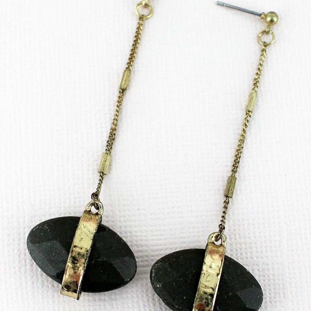 2 /$10- GOLDTONE PYRITE OVAL GEM DROP EARRINGS